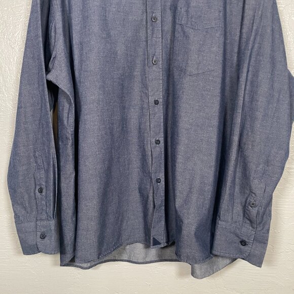 Untuckit Men XXXL Dark Blue Chambray Shirt Long Sleeve Button Front Cotton - Picture 2 of 8